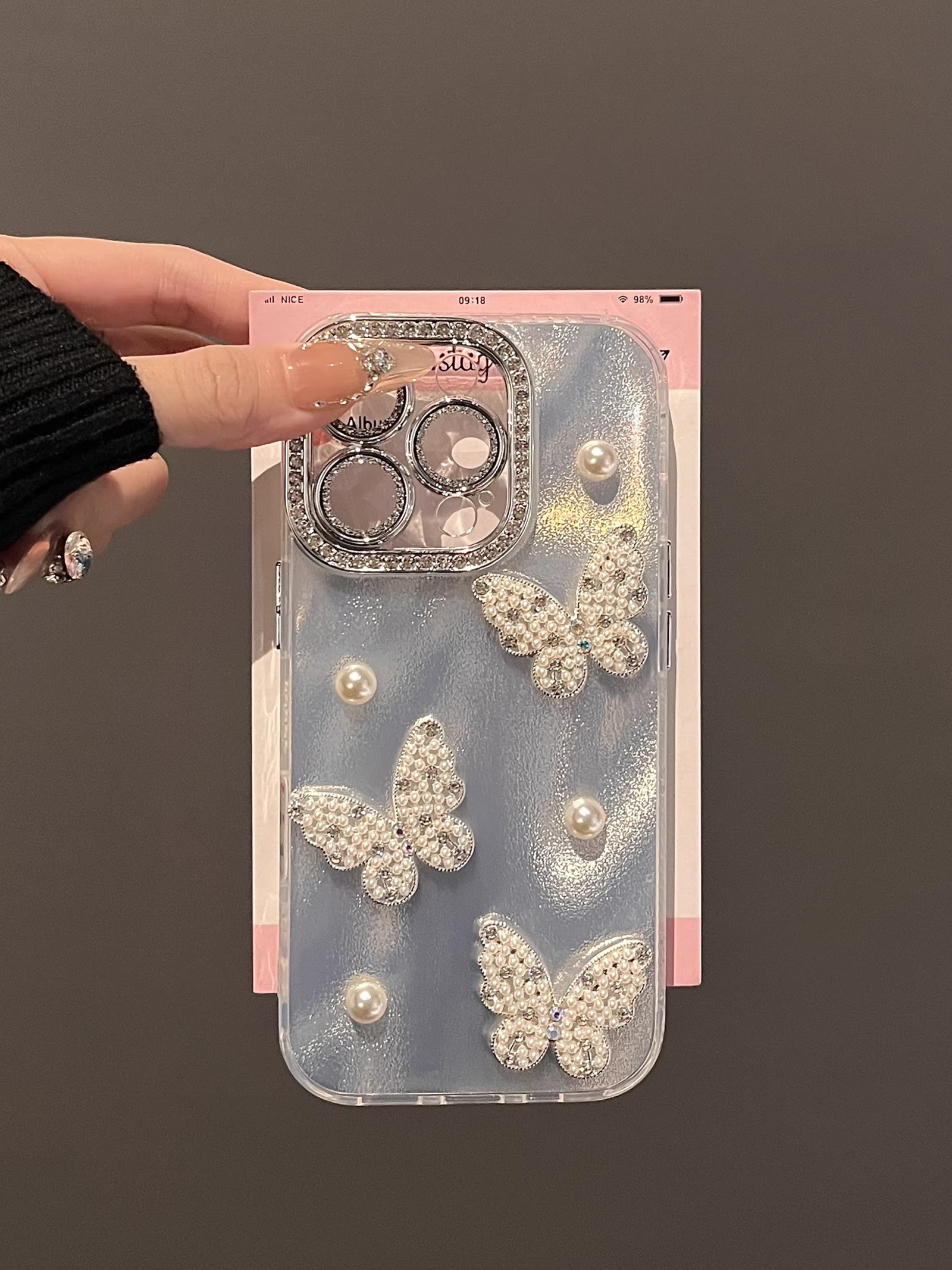 Starlight Sparkling Rhinestone 3D Pearl Butterfly - Image 3