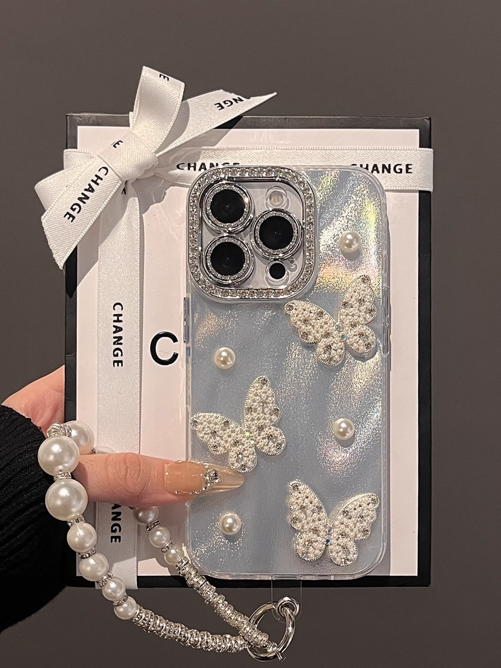 Starlight Sparkling Rhinestone 3D Pearl Butterfly