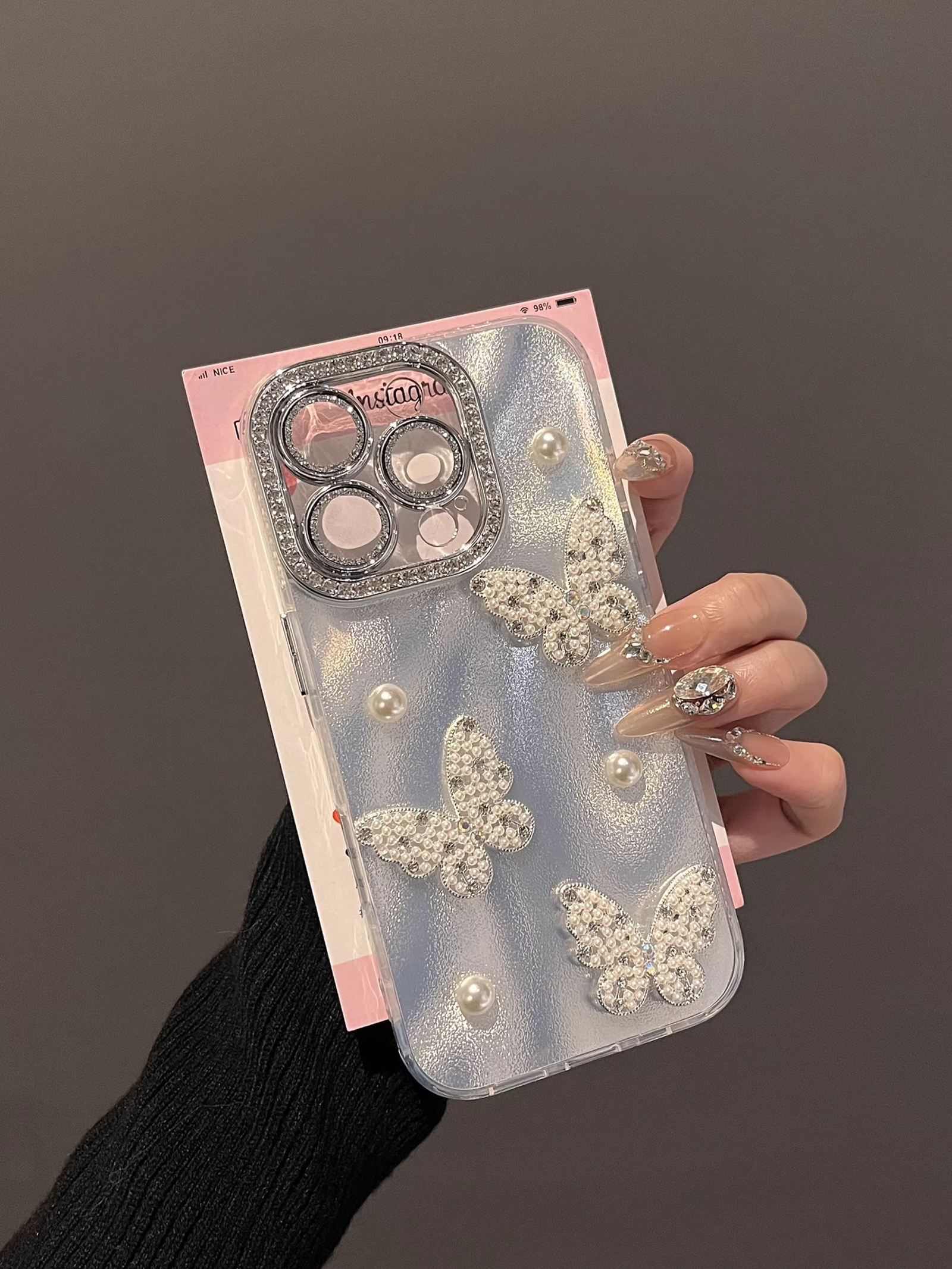 Starlight Sparkling Rhinestone 3D Pearl Butterfly - Image 2